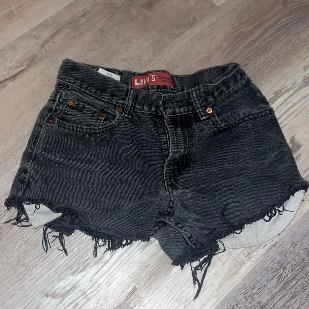 Levi Black distressed denim shorts